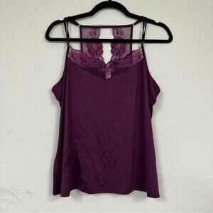 Hanro Purple Lace Trim Cami Tank Top Womens Size L Coquette Luxury Designer